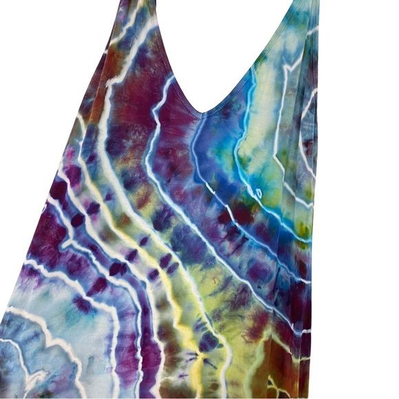 Handmade Geode Tie Dye Dress Womens Size Medium Deep Vneck Upcycled Colorful - Picture 3 of 13